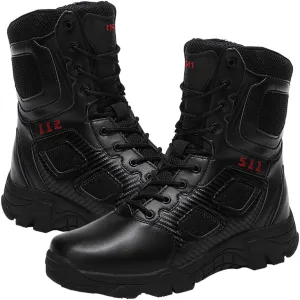 Men's Tactical Ankle Boots: Side Zipper Military Work Boots, Hook & Loop Closure