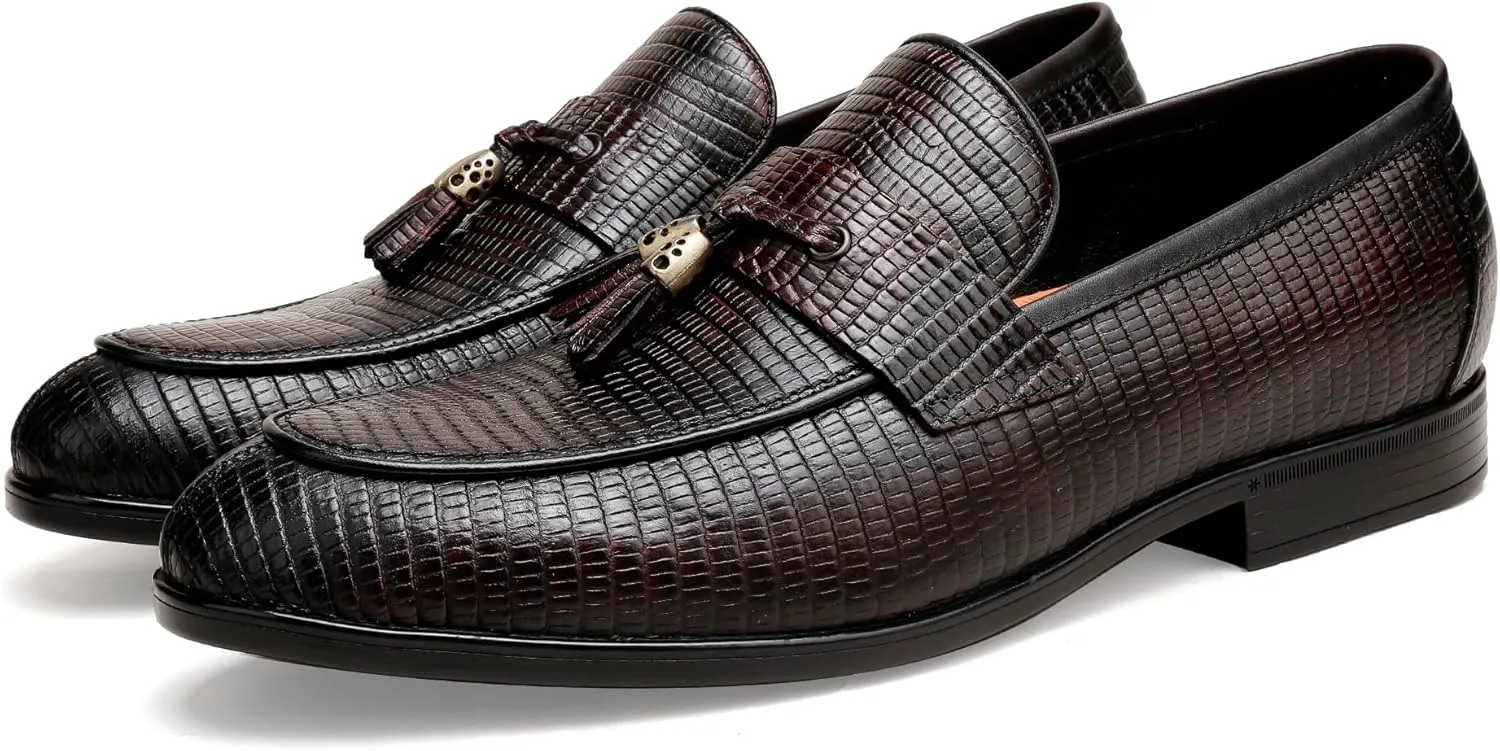 Men's Tassel Loafers Business Slip-On Penny Loafer Leather Shoes for Mens Dress Shoes Classic Fashion Casual Shoes Grey Coffee Slip on Dress Shoes