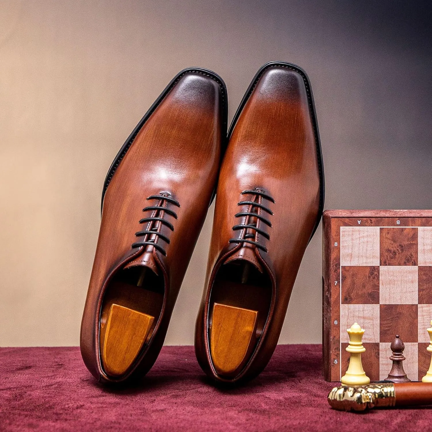 Mens Tuxedo Shoes Non-Slip Orthopedic Leather Shoes Elegant Classic Business Lace Up Dress Shoes(Brown,9)