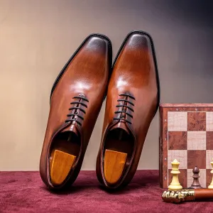 Mens Tuxedo Shoes Non-Slip Orthopedic Leather Shoes Elegant Classic Business Lace Up Dress Shoes(Brown,9)