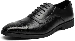 Men's Vintage Leather Platform Oxfords Shoes Classic Lace Up Breathable Business Wedding Dress Shoes Non-Slip Derby Shoes for Men