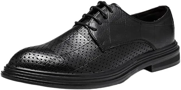 Modern Formal Hollowout Breathable Business Brogue Mens Leather Slip Resistant Block Heel Oxfords
