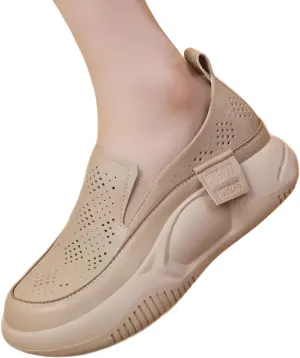 Mokcoliy]【Mesh Slip-On Shoes Women Fashion Chunky Sole Loafers, Breathable Round Toe Design for Summer Comfort & Easy Wear (4 Colours)