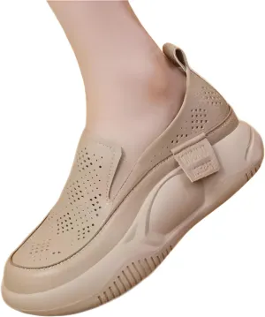 Mokcoliy]【Mesh Slip-On Shoes Women Fashion Chunky Sole Loafers, Breathable Round Toe Design for Summer Comfort & Easy Wear (4 Colours)