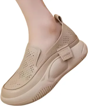 Mokcoliy]【Mesh Slip-On Shoes Women Fashion Chunky Sole Loafers, Breathable Round Toe Design for Summer Comfort & Easy Wear (4 Colours)
