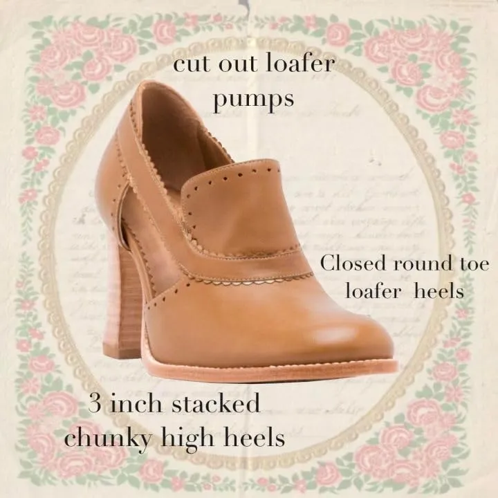 MOOMMO Women Chunky High Heel Loafer Pumps Round Toe Side Cut Pumps Sandals 3 inch Stacked Block Heel Sandal Booties Slip On Dress Shoes Matte Vintage Classic Office Party 4-11 M US