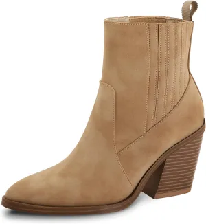 mysoft Women's Ankle Boots Stacked Chunky Mid Heel Pointed Toe Side Hidden Elastic Western Booties