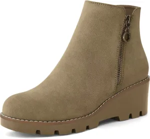 mysoft Women's Ankle Boots Zipper Wedge Booties Lug Sole