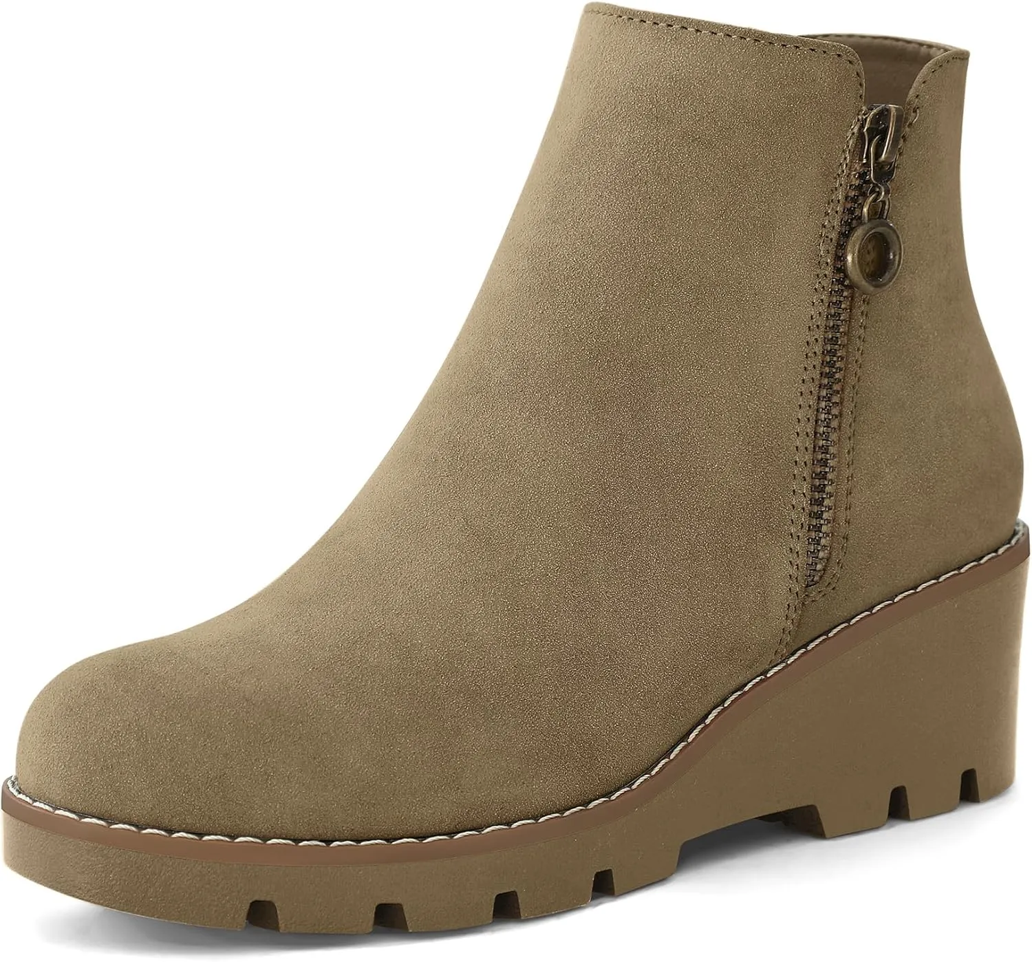 mysoft Women's Ankle Boots Zipper Wedge Booties Lug Sole