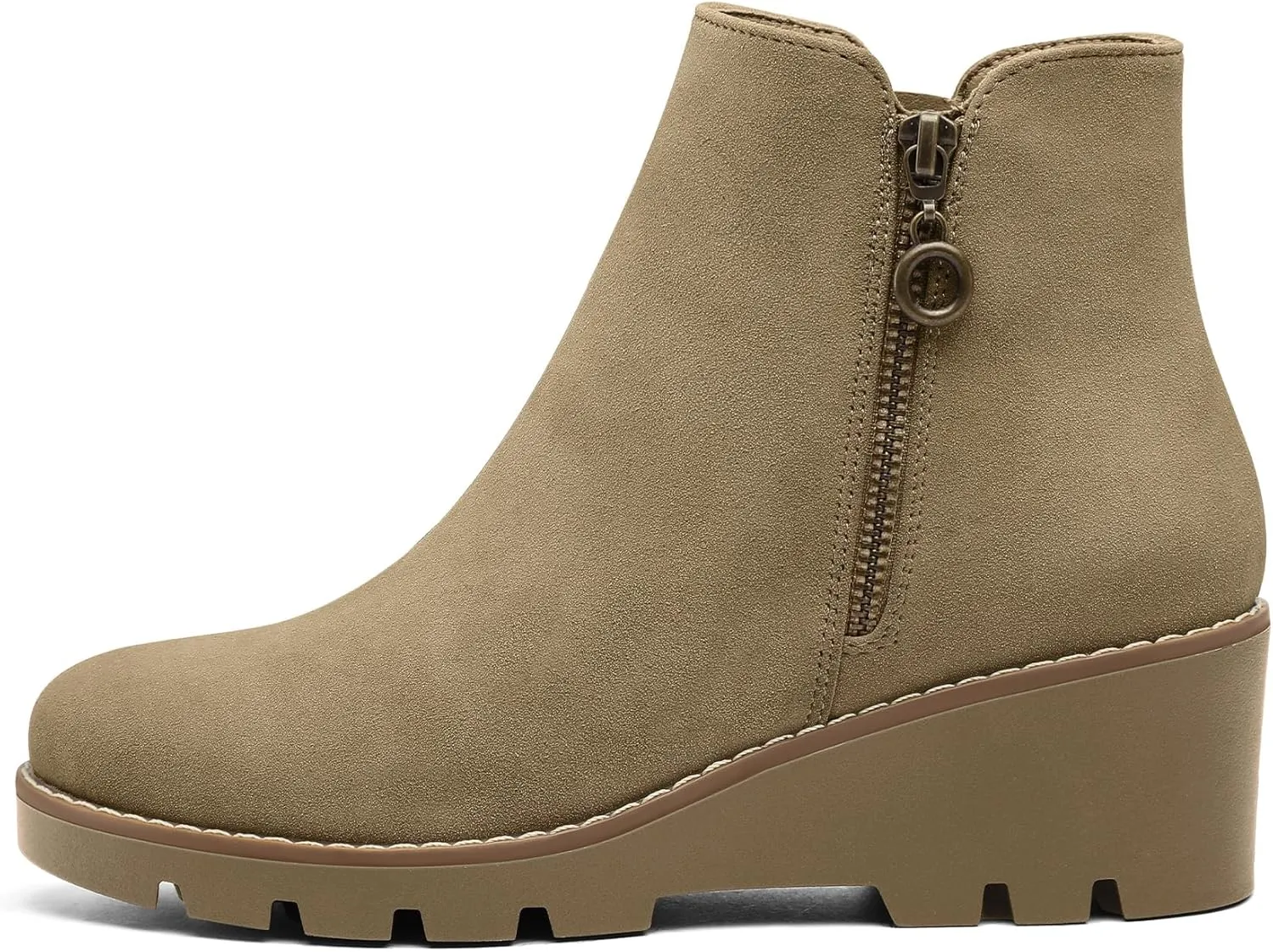mysoft Women's Ankle Boots Zipper Wedge Booties Lug Sole