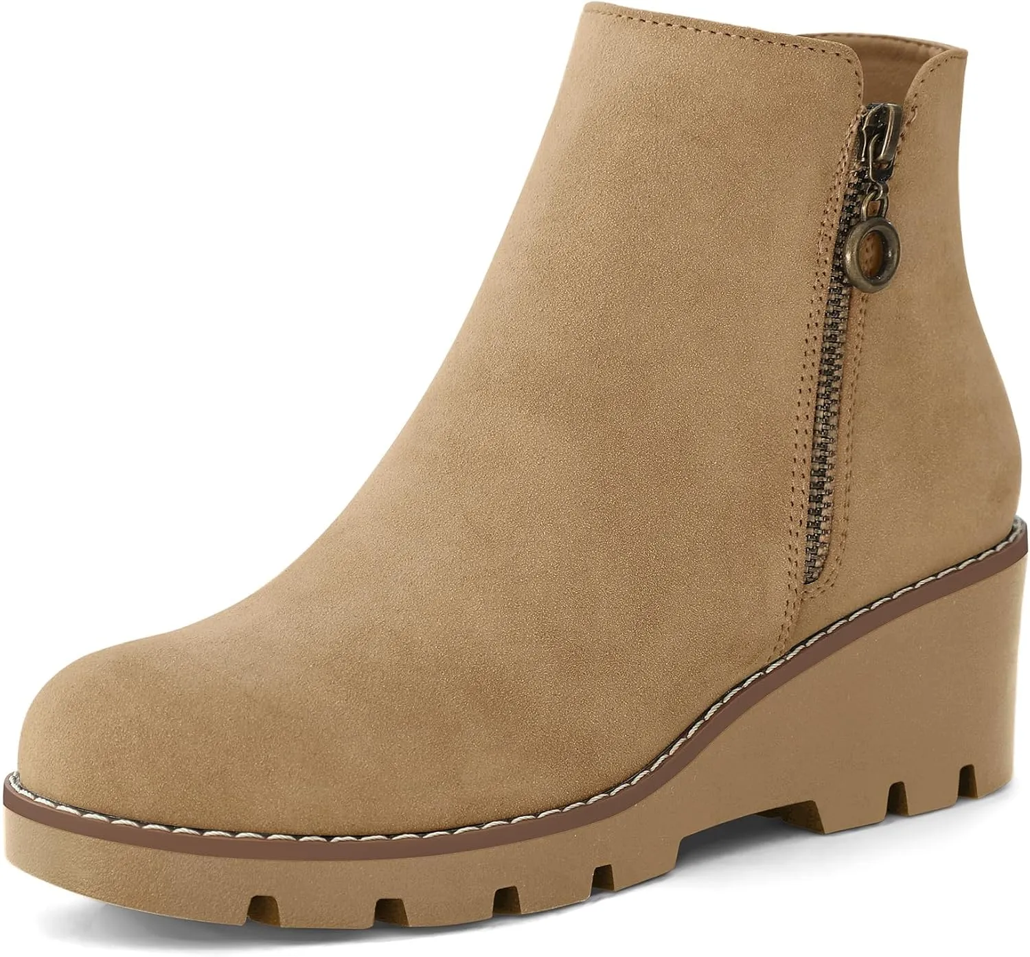 mysoft Women's Ankle Boots Zipper Wedge Booties Lug Sole