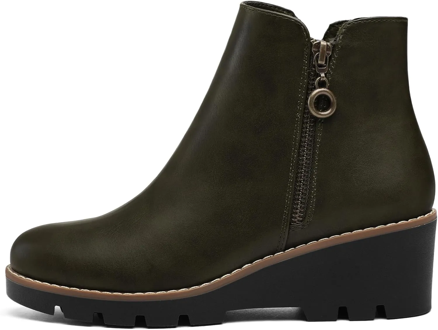 mysoft Women's Ankle Boots Zipper Wedge Booties Lug Sole