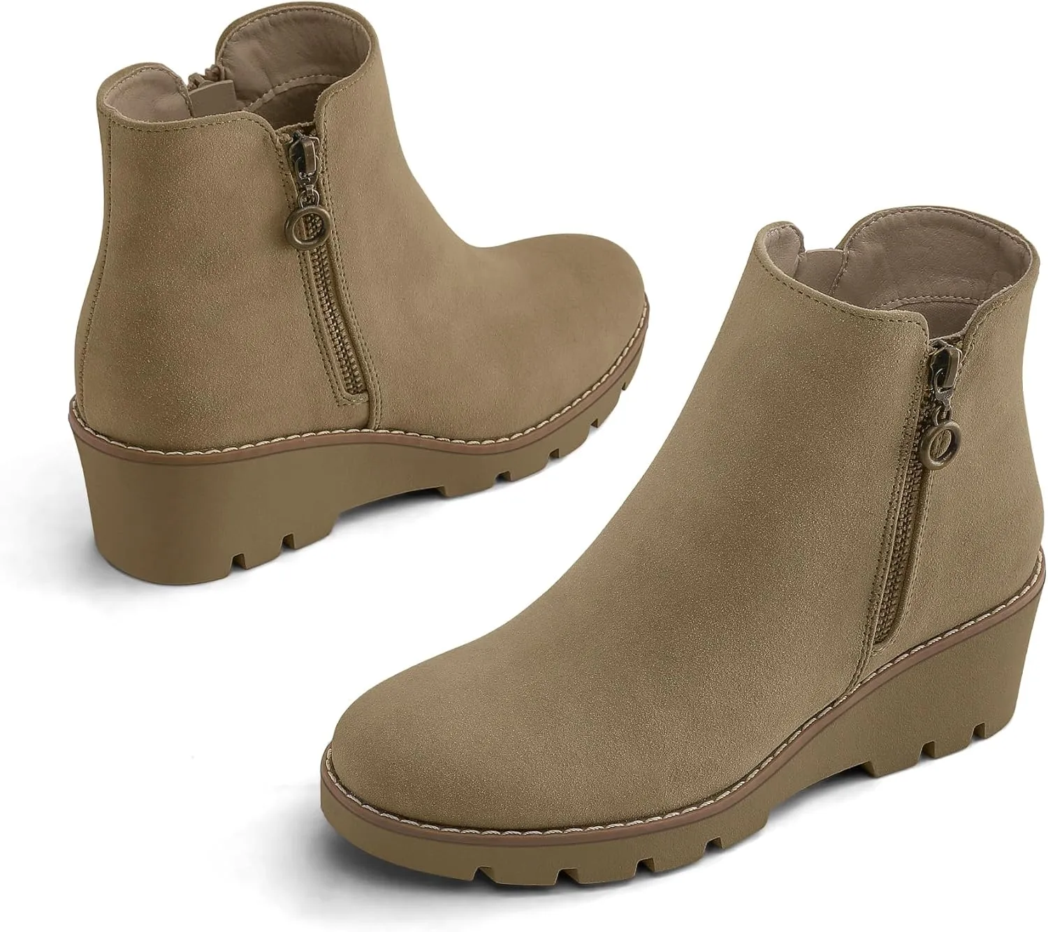 mysoft Women's Ankle Boots Zipper Wedge Booties Lug Sole