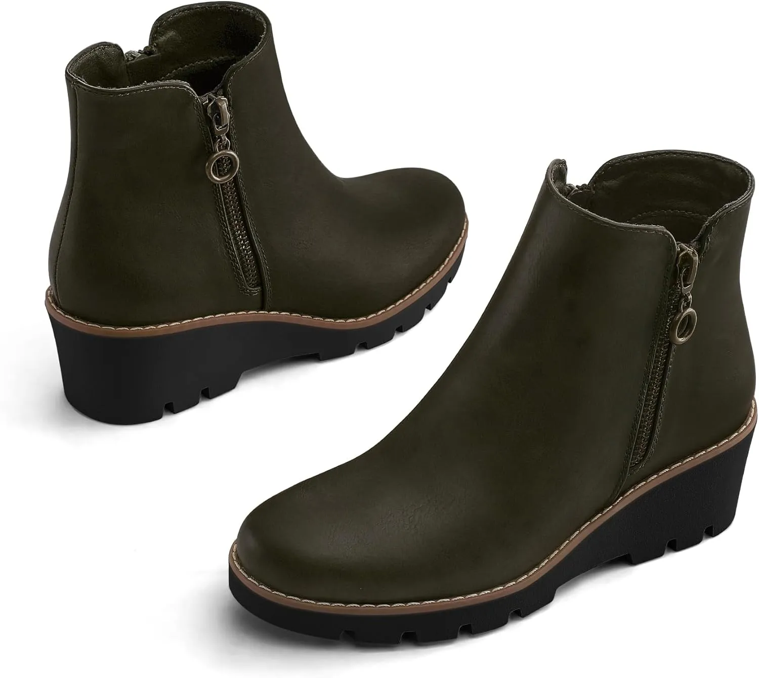 mysoft Women's Ankle Boots Zipper Wedge Booties Lug Sole