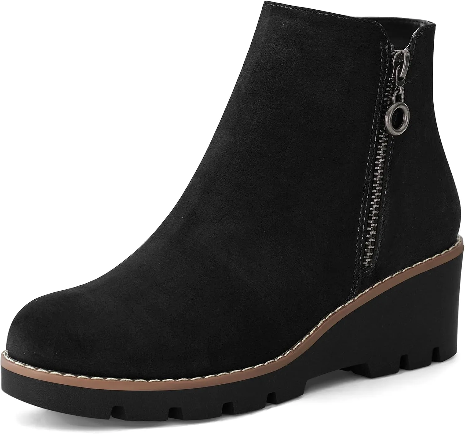 mysoft Women's Ankle Boots Zipper Wedge Booties Lug Sole