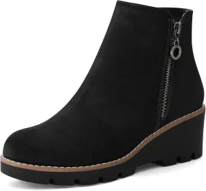 mysoft Women's Ankle Boots Zipper Wedge Booties Lug Sole
