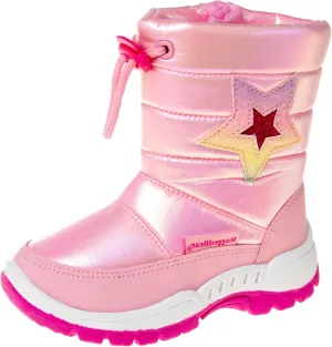 Rugged Bear Girls Snow Boot, Pink/Star, 9 Toddler