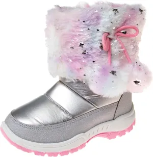 Rugged Bear Girls Snow Boot, Silver Multi, 7 Toddler
