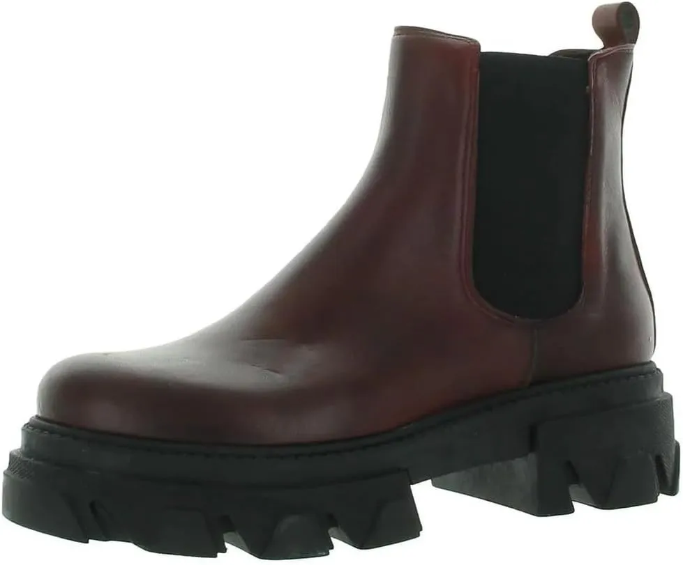 Sam Edelman Daelyn Red Chunky Lugged Heel Pull On Rounded Toe Combat Ankle Boots