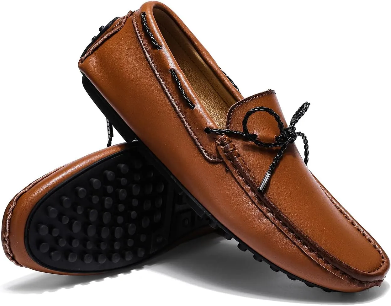 Santimon Men's Leather Laced Softsole Moccasin Classic Weekend Driving Loafers