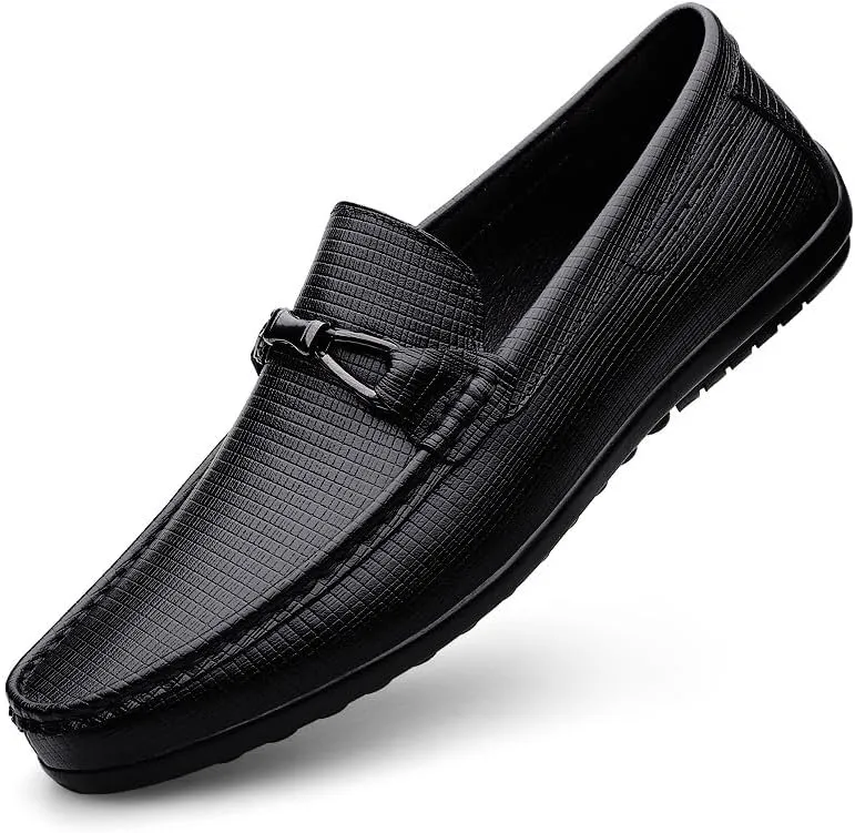 Santimon Men's Leather Loafers Slip on Flat Moccasin Shoes Driving Loafers Casual Bow Tie Snaffles Loafers for Men