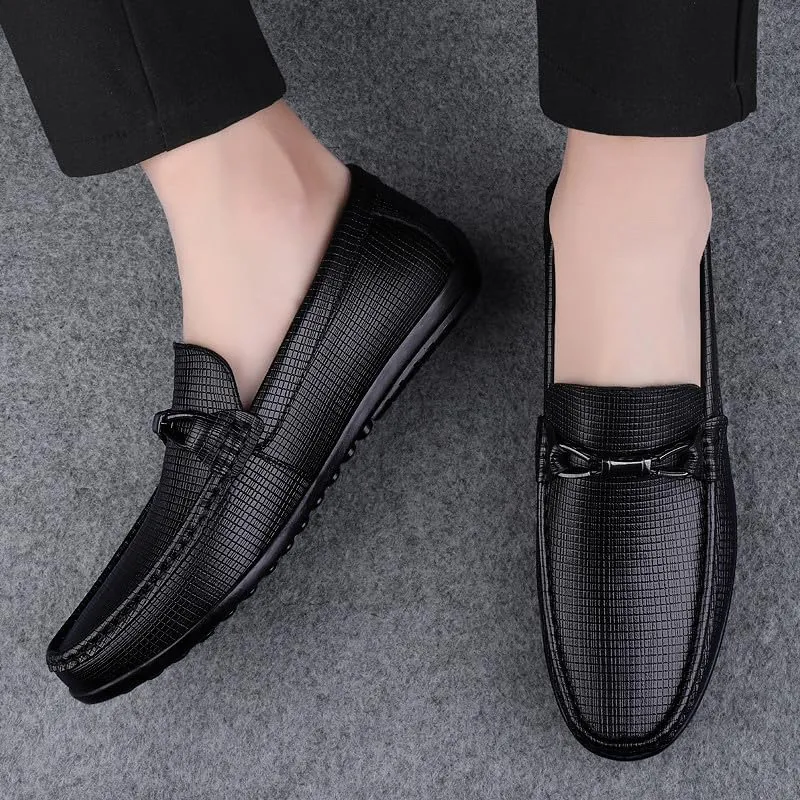 Santimon Men's Leather Loafers Slip on Flat Moccasin Shoes Driving Loafers Casual Bow Tie Snaffles Loafers for Men
