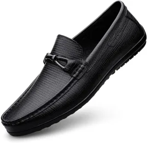 Santimon Men's Leather Loafers Slip on Flat Moccasin Shoes Driving Loafers Casual Bow Tie Snaffles Loafers for Men