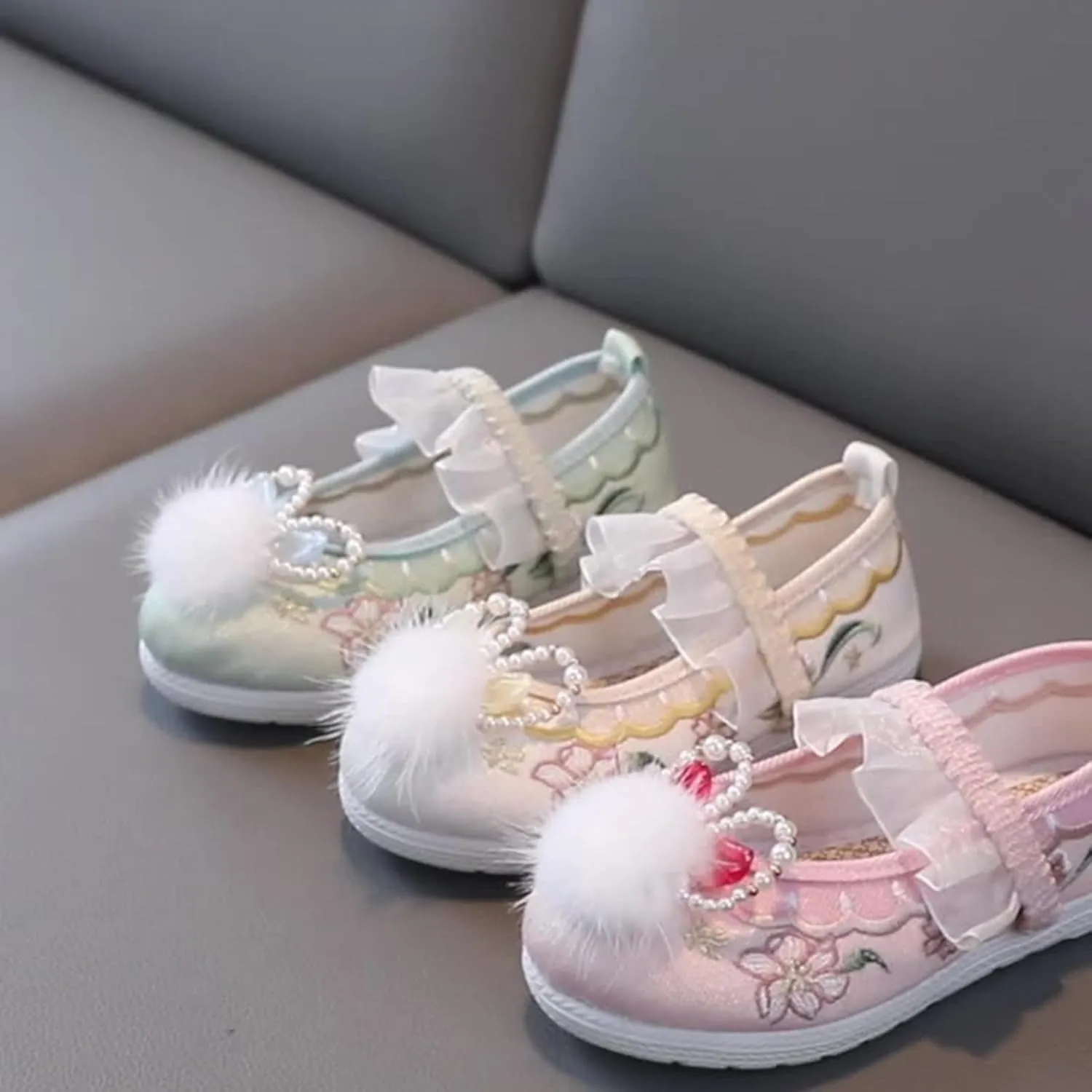 sfdgfhyf Boys Comfort Shoes Girls Flat Bottomed Embroidered Sandals Fashion Antique Children Performance (Green, 1 Big Kids)