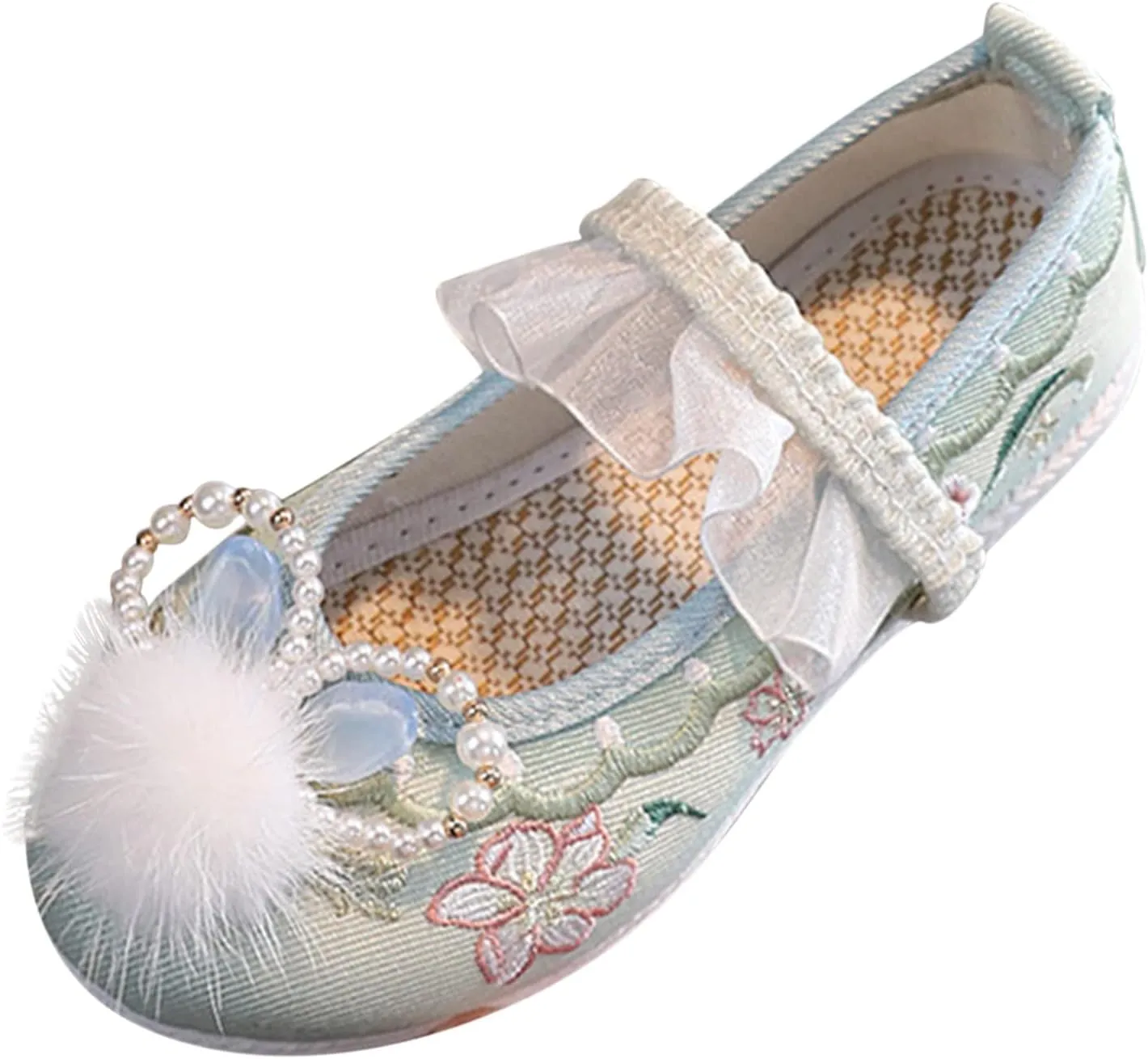 sfdgfhyf Boys Comfort Shoes Girls Flat Bottomed Embroidered Sandals Fashion Antique Children Performance (Green, 1 Big Kids)