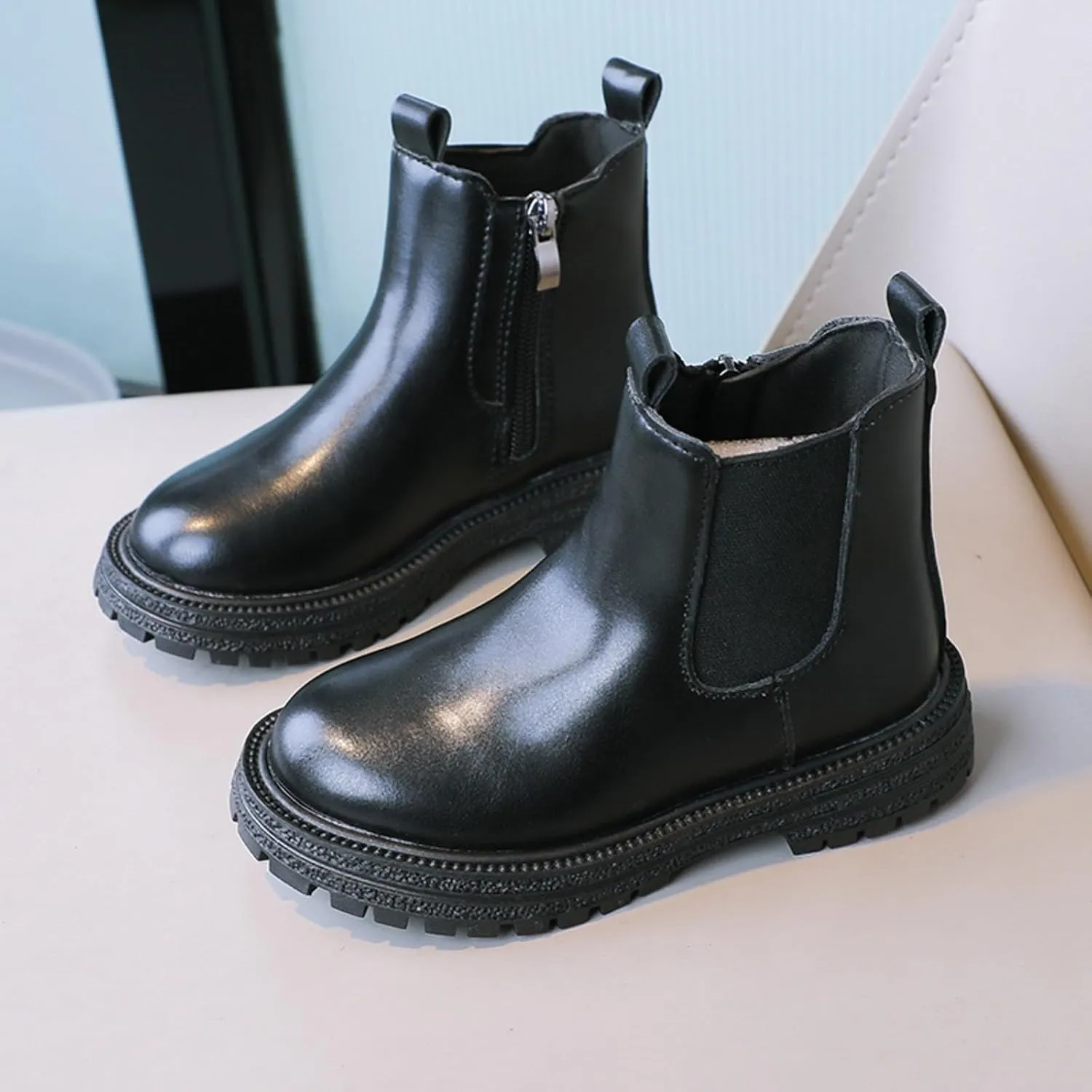 Short Boots Ankle Boots for Girls Bow Side Zipper Low Heel Outdoor Warm Shoes Waterproof Combat Shoes with Zipper