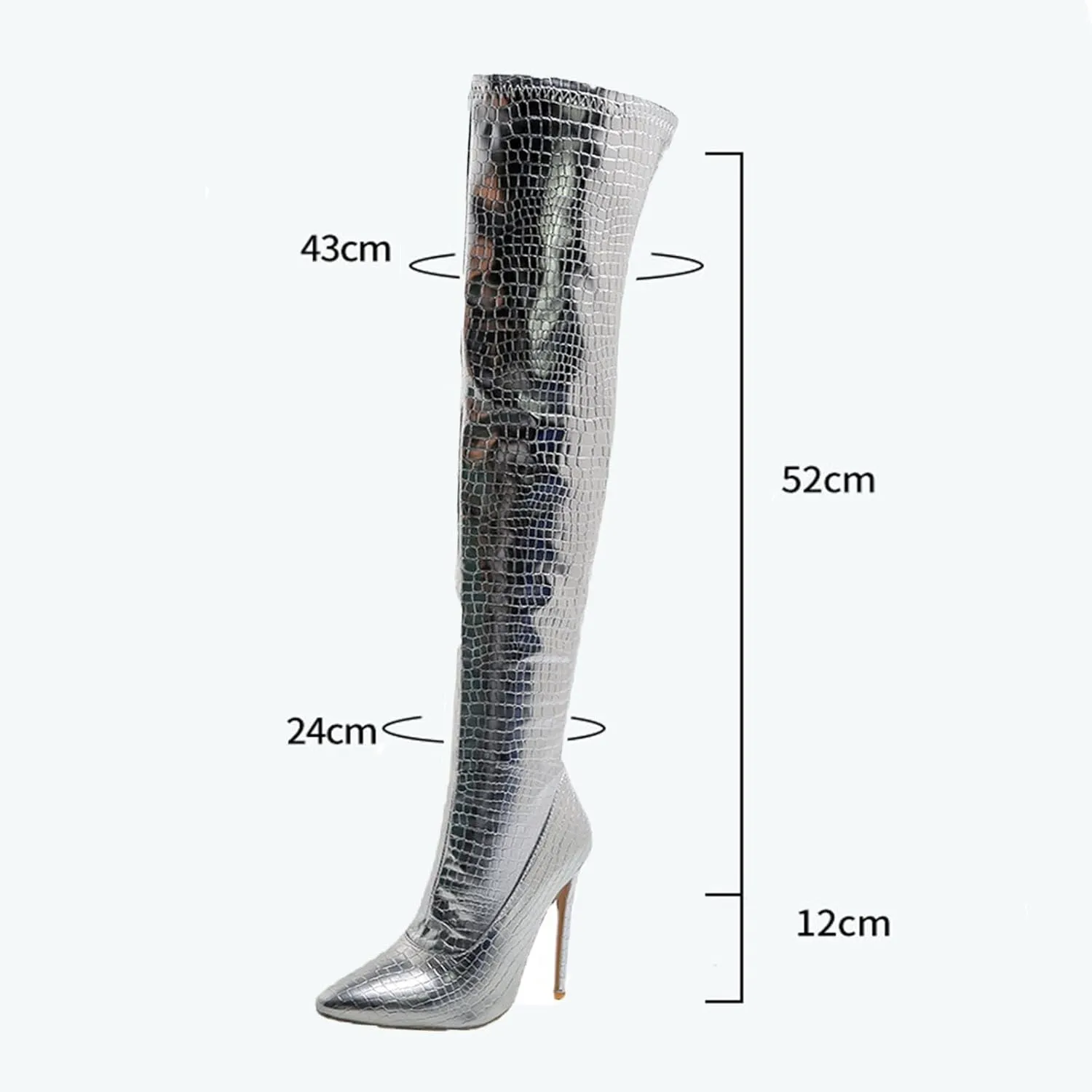 Side Zipper Stiletto Over-The-Knee Boots, Pointed Toe Pattern Patent Leather Shiny Splicing Thin Pleated High Heels Simple And Versatile Comfortable