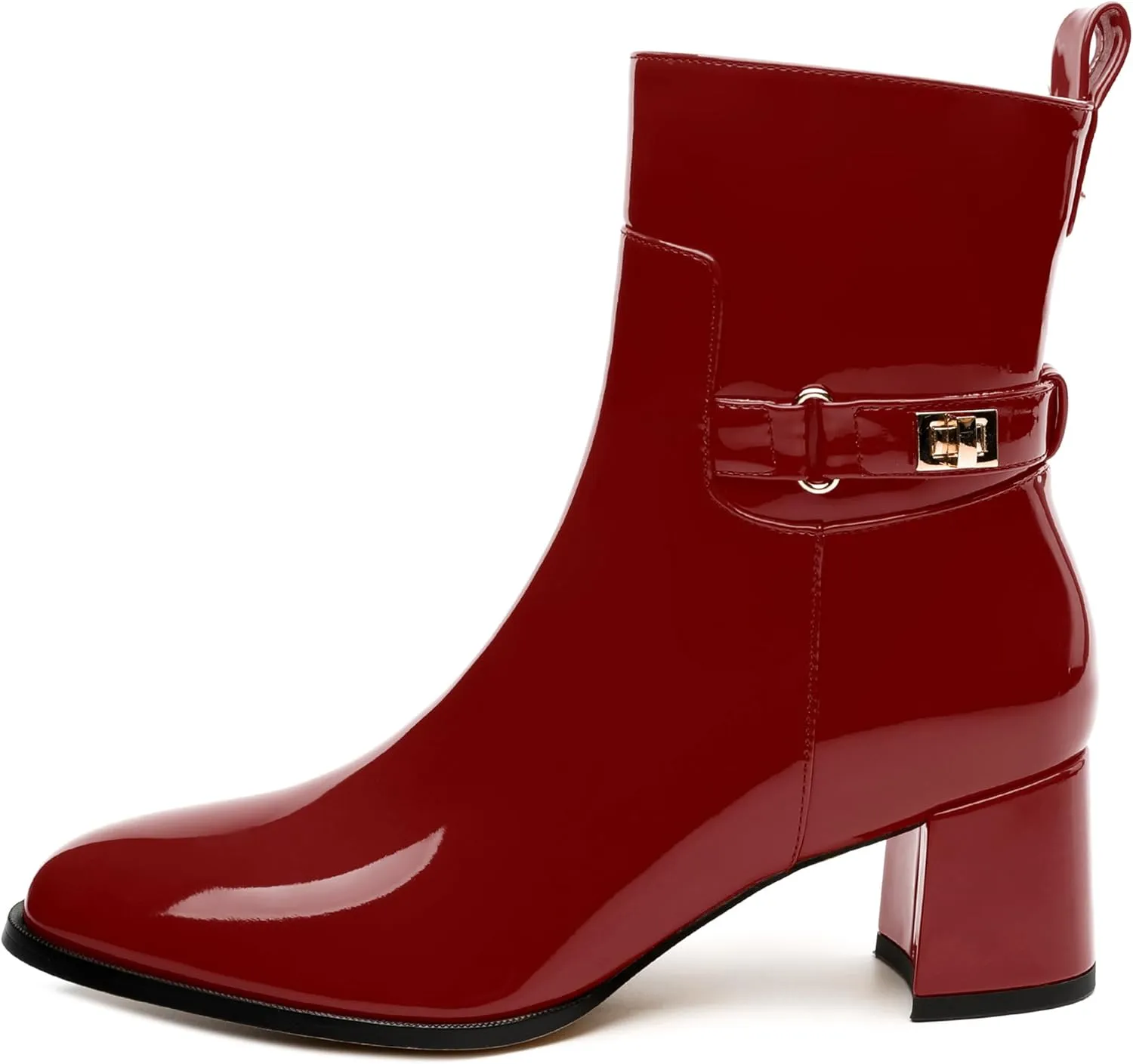 SKYSTERRY Womens Ankle Boots Round Toe Chunky Block High Heel Boots Fashion Patent Leather Booties for Women Party Wedding Shopping Work Dress Short Boots