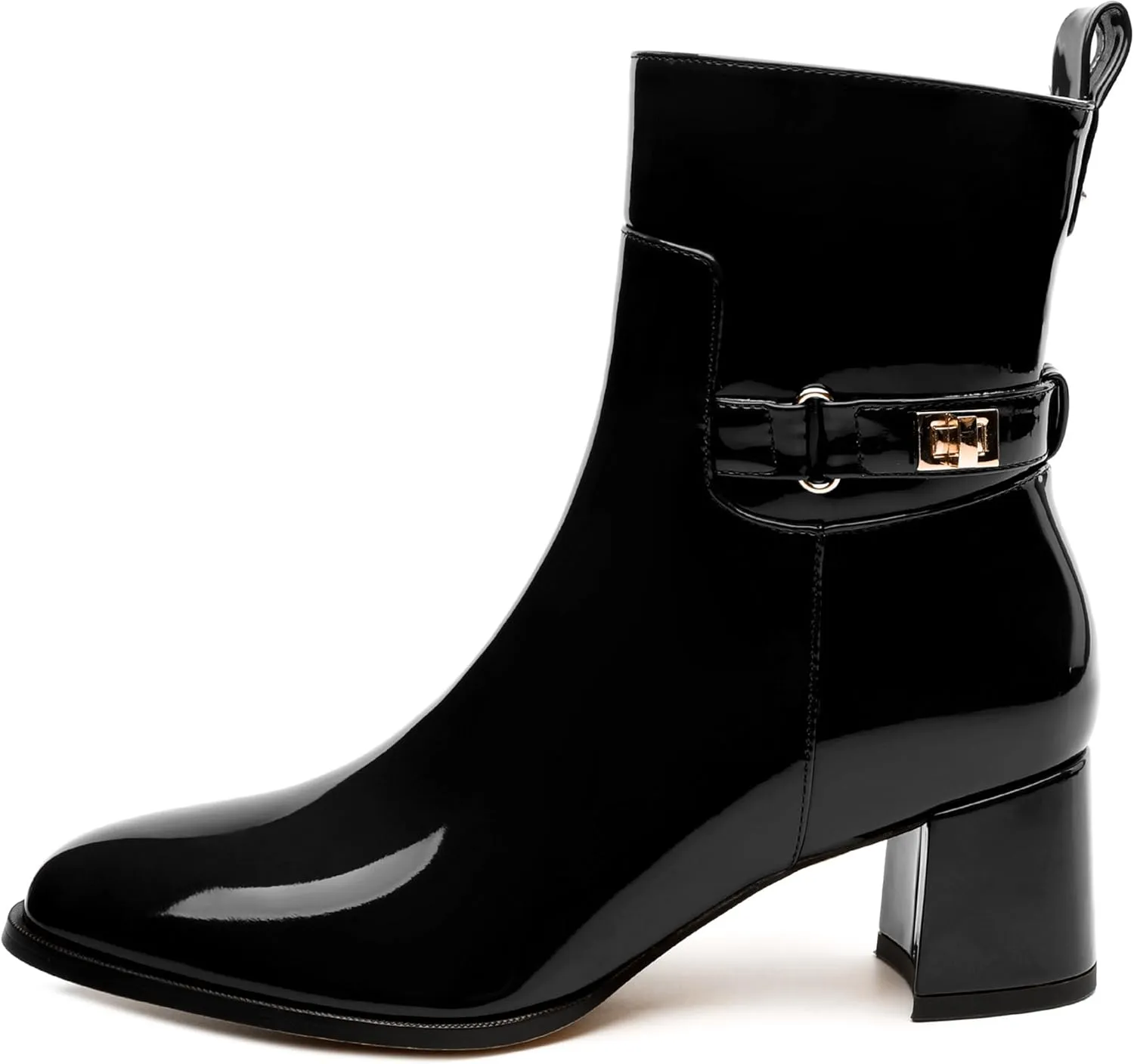 SKYSTERRY Womens Ankle Boots Round Toe Chunky Block High Heel Boots Fashion Patent Leather Booties for Women Party Wedding Shopping Work Dress Short Boots
