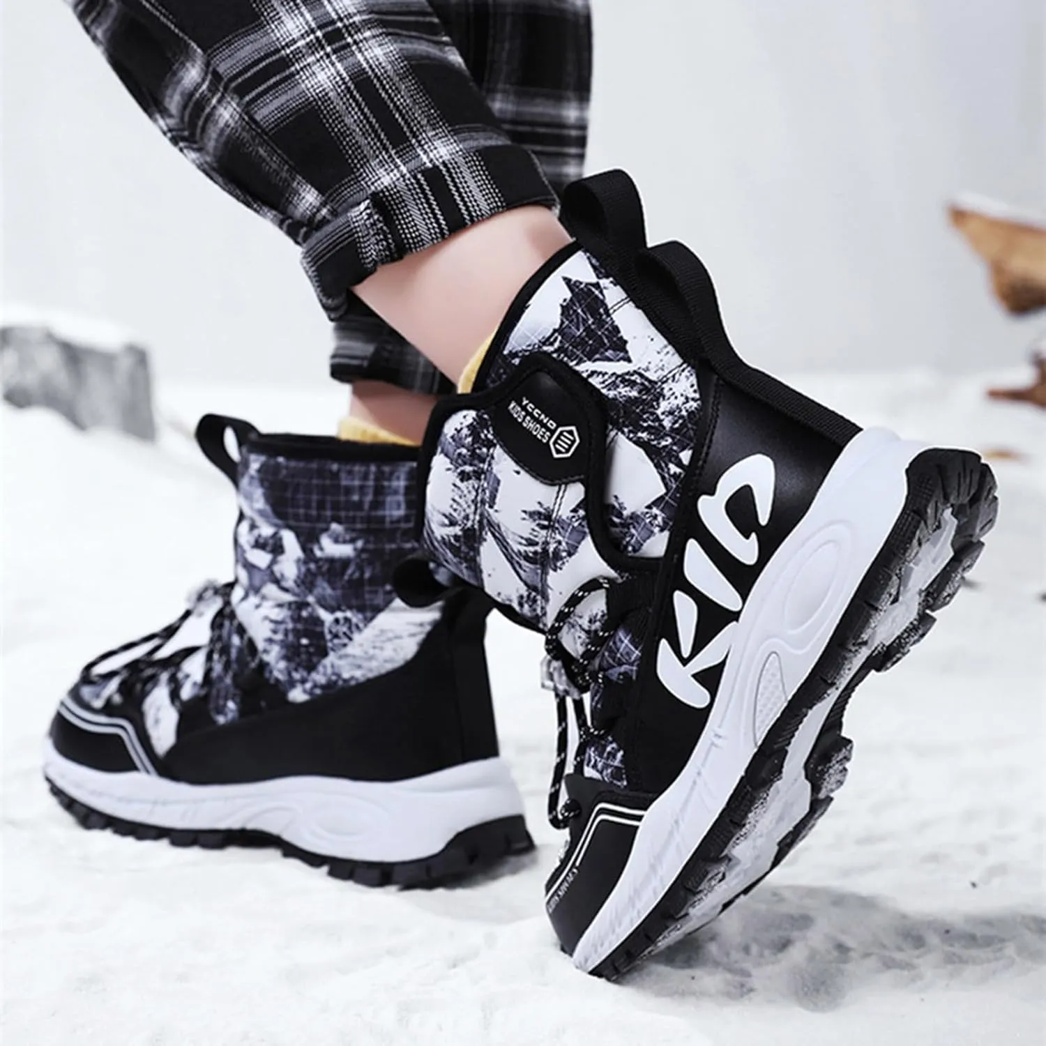 Snow Boots for Boy Girls Winter Boots Insulated Faux Fur Hiking Boots Fuzzy Zip up Warm Lined Short Boot Cold Weather