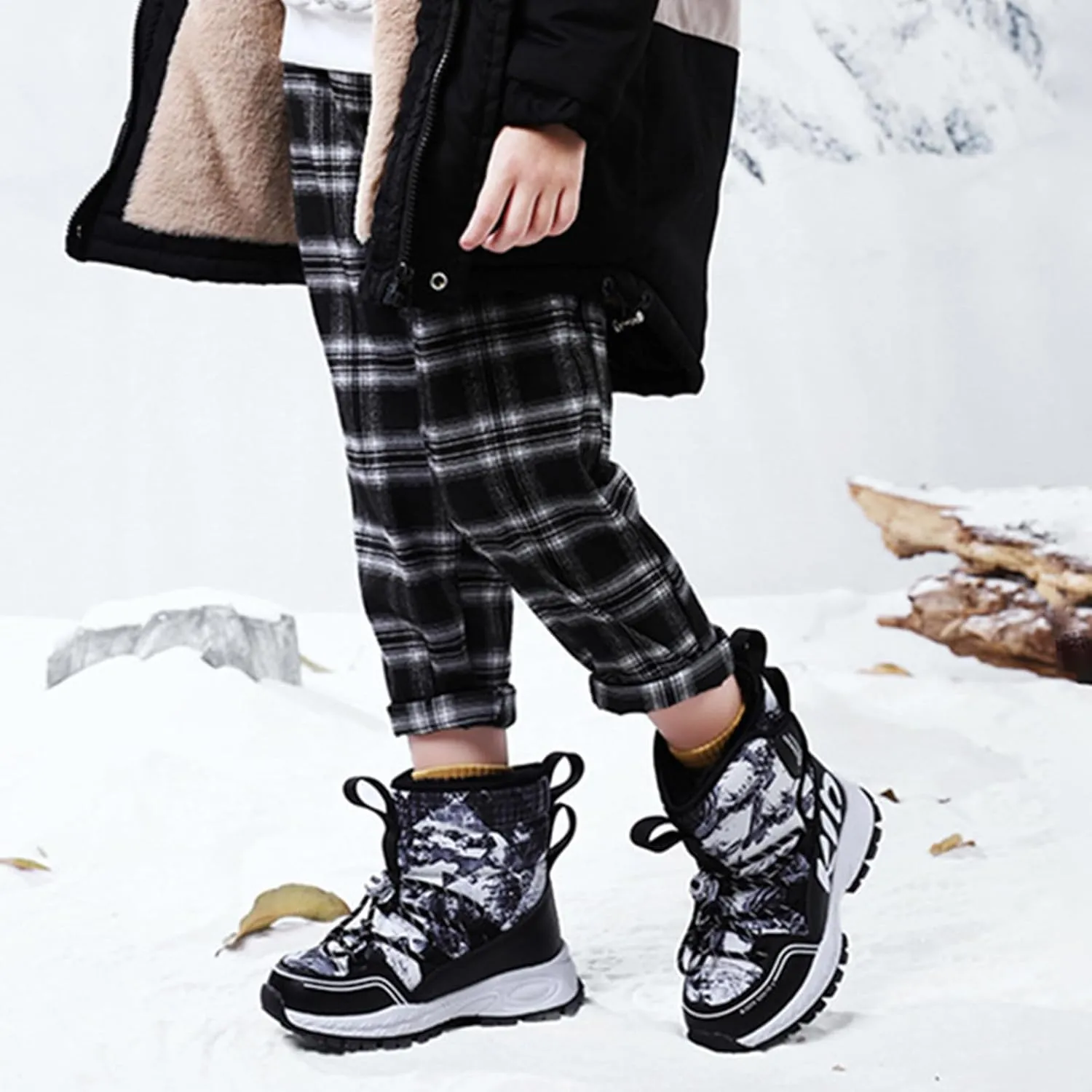 Snow Boots for Boy Girls Winter Boots Insulated Faux Fur Hiking Boots Fuzzy Zip up Warm Lined Short Boot Cold Weather