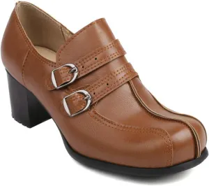 TNXZ Women's Comfortable Low Chunky Block Heels Pumps Slip-on Heeled Loafers Dress Work Shoes for Office Business