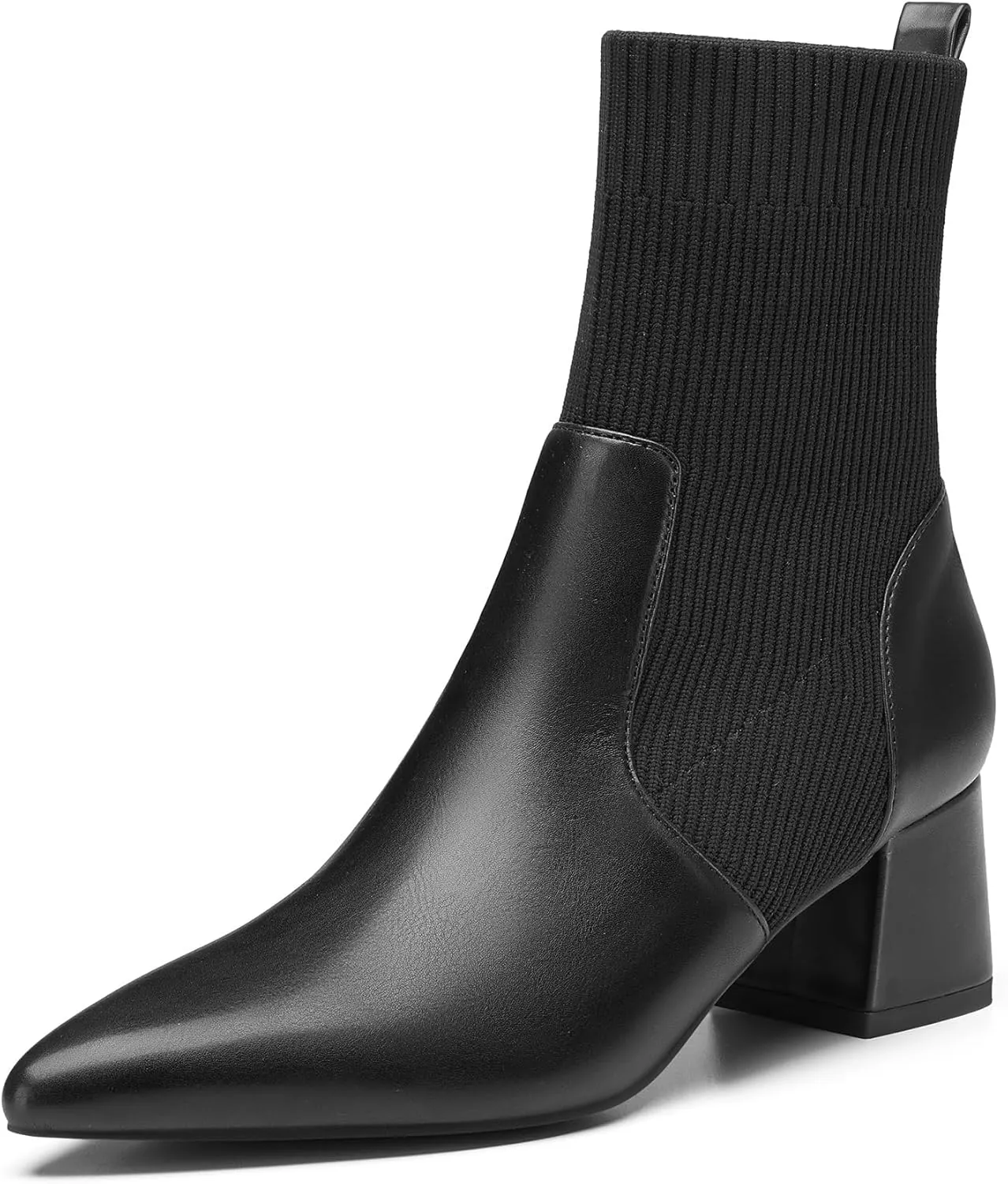 Trary Women's Pointed Toe Ankle Boots Knit Sock Booties Chunky Heeled Slip On Ankle Boot Fall Womens Boots