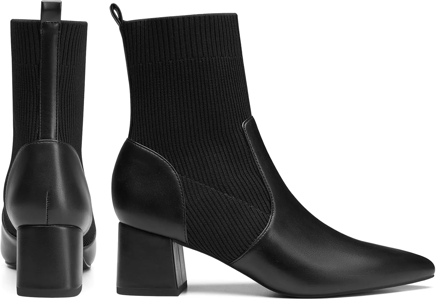 Trary Women's Pointed Toe Ankle Boots Knit Sock Booties Chunky Heeled Slip On Ankle Boot Fall Womens Boots