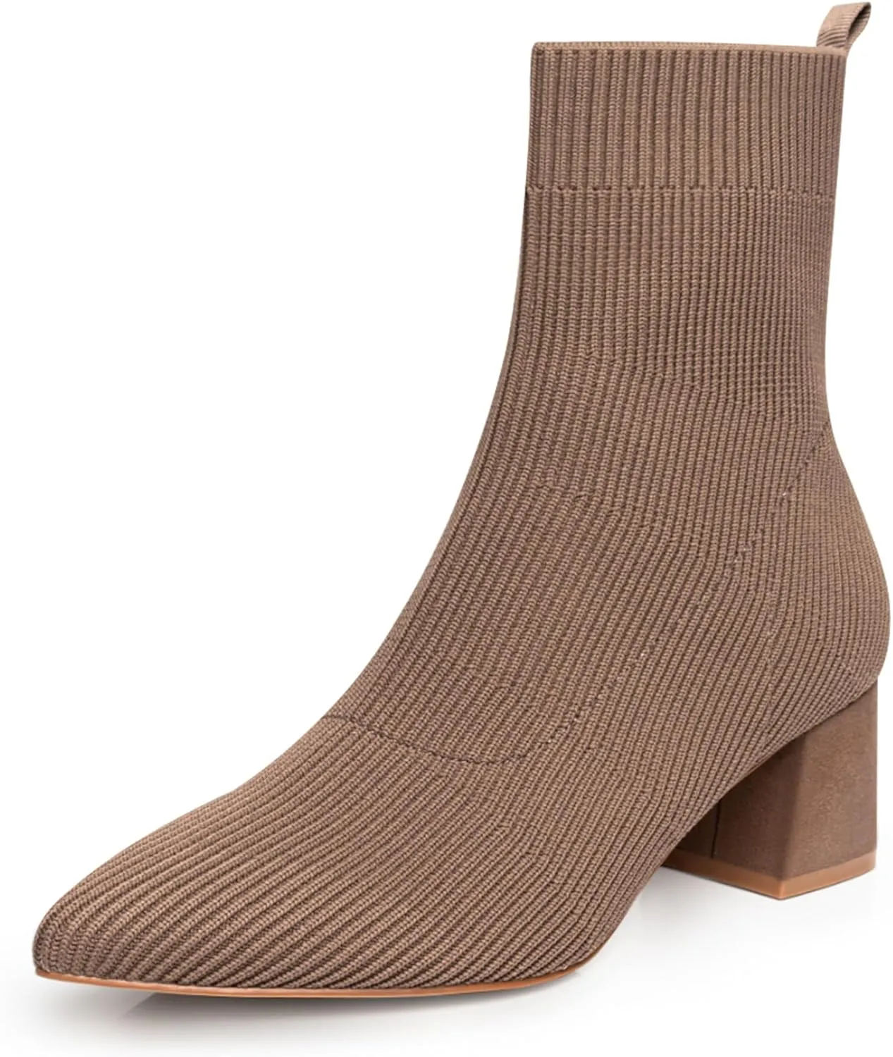 Trary Women's Pointed Toe Ankle Boots Knit Sock Booties Chunky Heeled Slip On Ankle Boot Fall Womens Boots