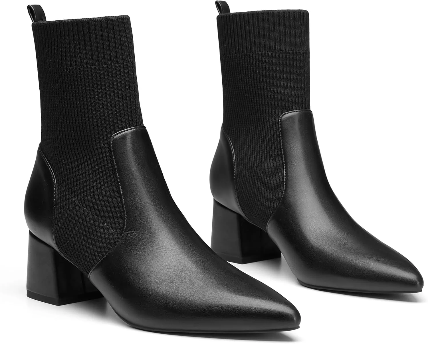 Trary Women's Pointed Toe Ankle Boots Knit Sock Booties Chunky Heeled Slip On Ankle Boot Fall Womens Boots