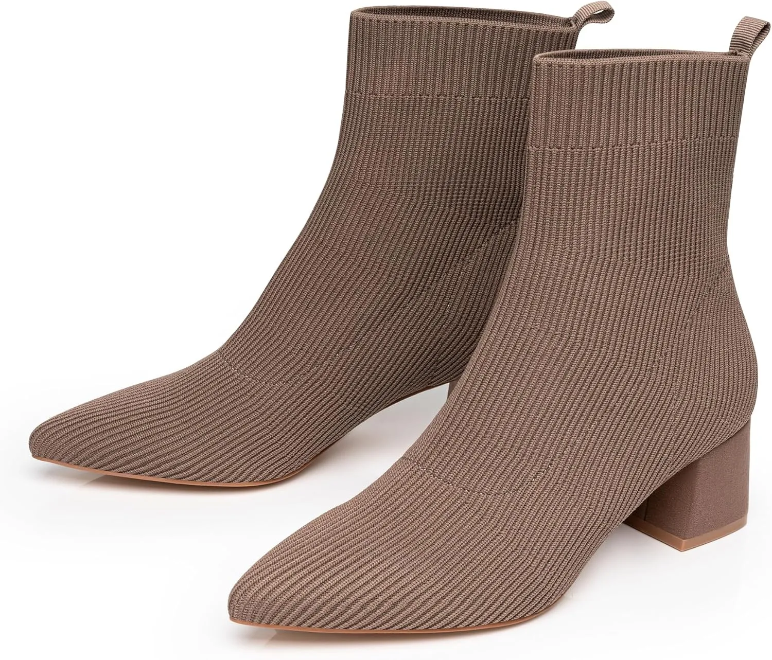 Trary Women's Pointed Toe Ankle Boots Knit Sock Booties Chunky Heeled Slip On Ankle Boot Fall Womens Boots