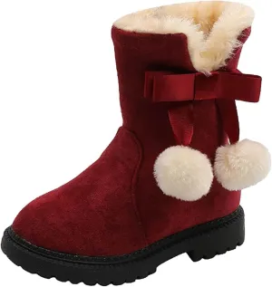 Winter Warm Boots for Girls Fuzzy Fleece Lined Cute Snow Boots Side Zipper Mid Calf Booties for Little Kids Big Kid