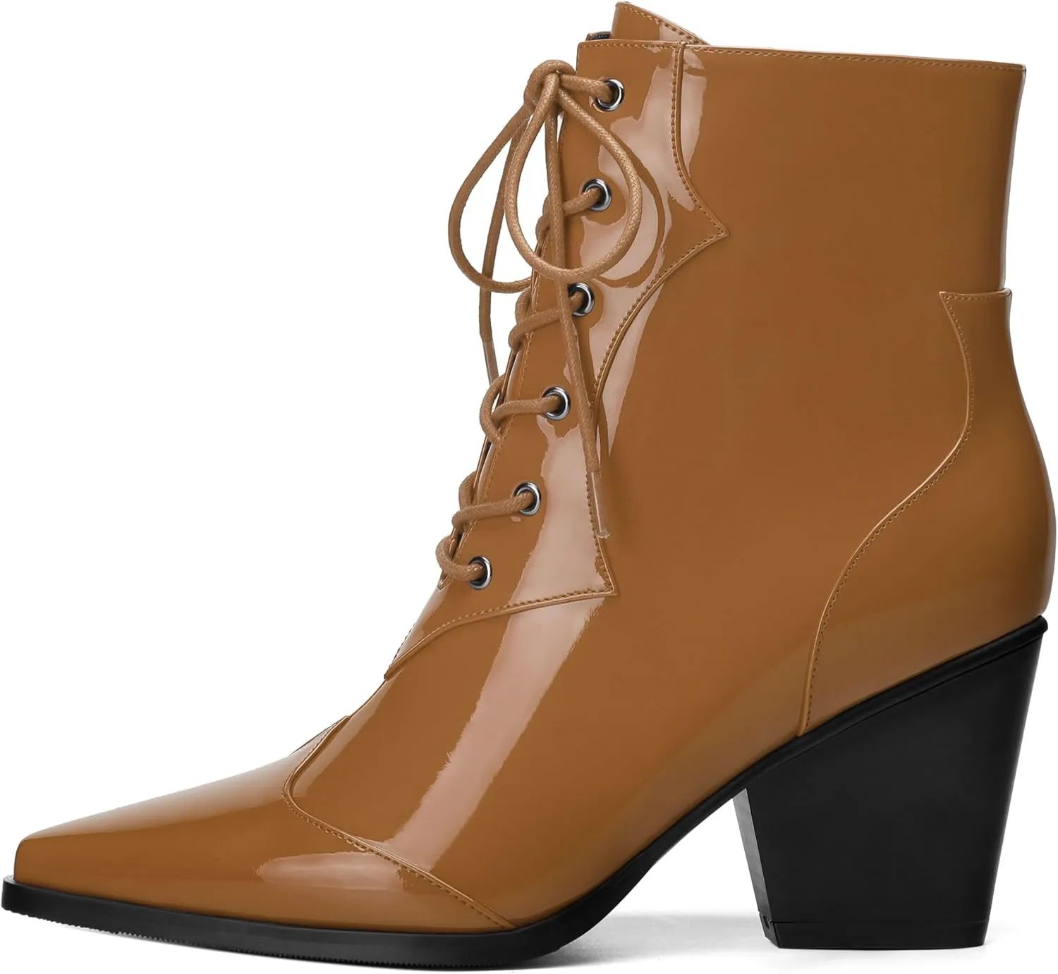 Women's Ankle Boots, Lace-Up & side zipper Pointed Toe Ankle Booties with Mid Heels for Women's Chelsea Boots