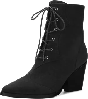 Women's Ankle Boots, Lace-Up & side zipper Pointed Toe Ankle Booties with Mid Heels for Women's Chelsea Boots