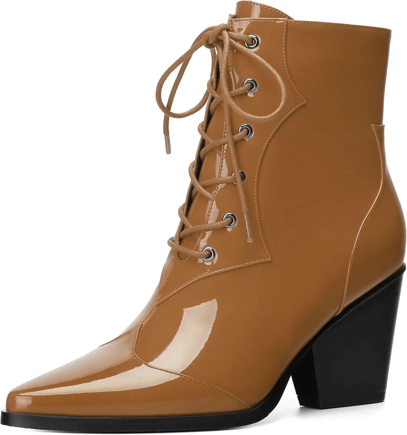 Women's Ankle Boots, Lace-Up & side zipper Pointed Toe Ankle Booties with Mid Heels for Women's Chelsea Boots