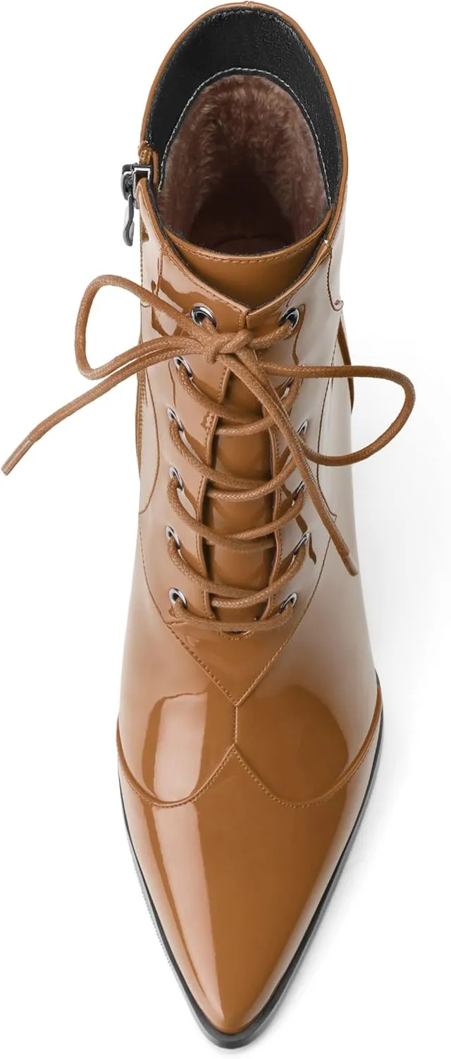 Women's Ankle Boots, Lace-Up & side zipper Pointed Toe Ankle Booties with Mid Heels for Women's Chelsea Boots