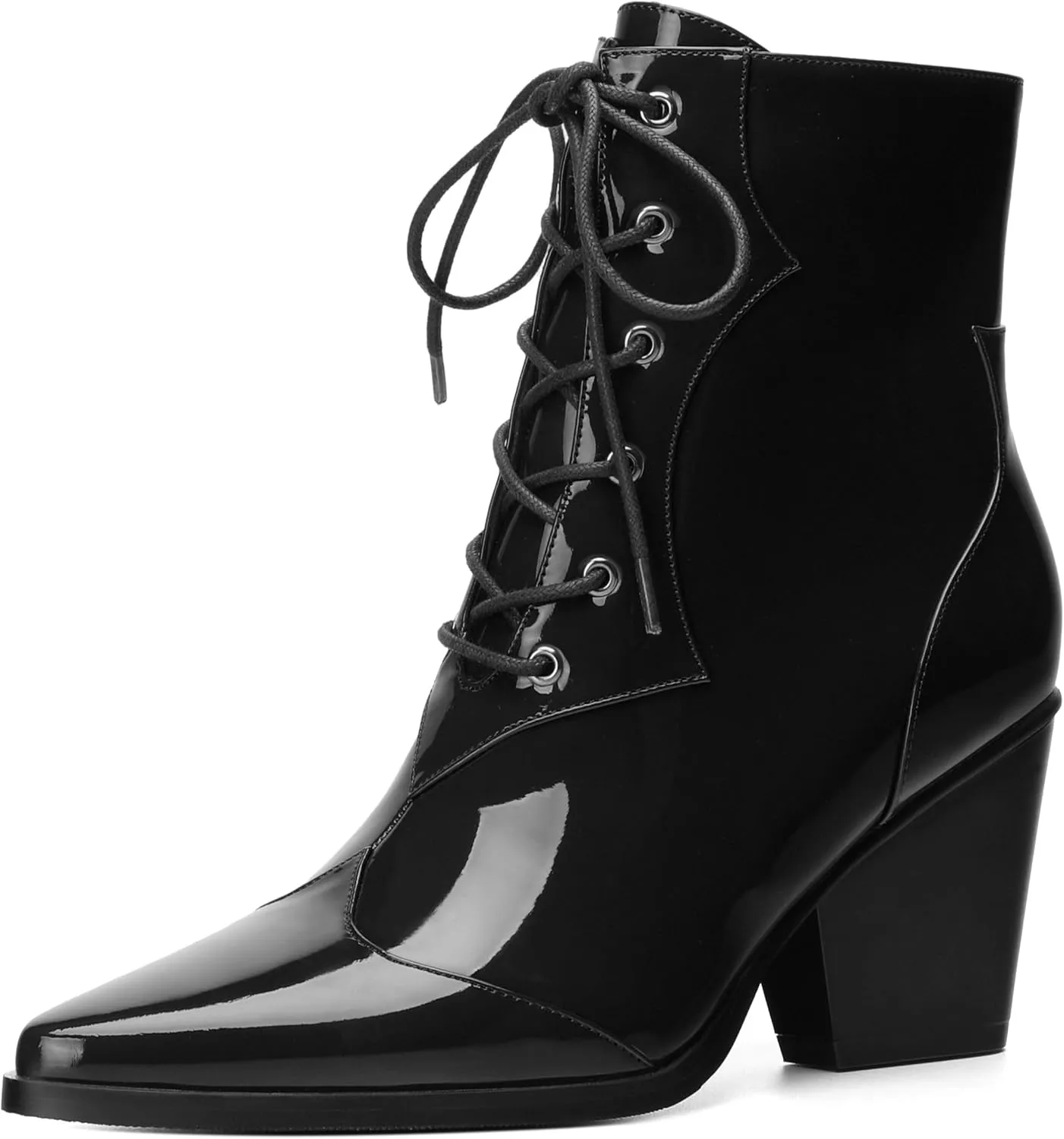 Women's Ankle Boots, Lace-Up & side zipper Pointed Toe Ankle Booties with Mid Heels for Women's Chelsea Boots