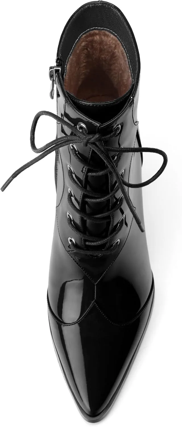 Women's Ankle Boots, Lace-Up & side zipper Pointed Toe Ankle Booties with Mid Heels for Women's Chelsea Boots