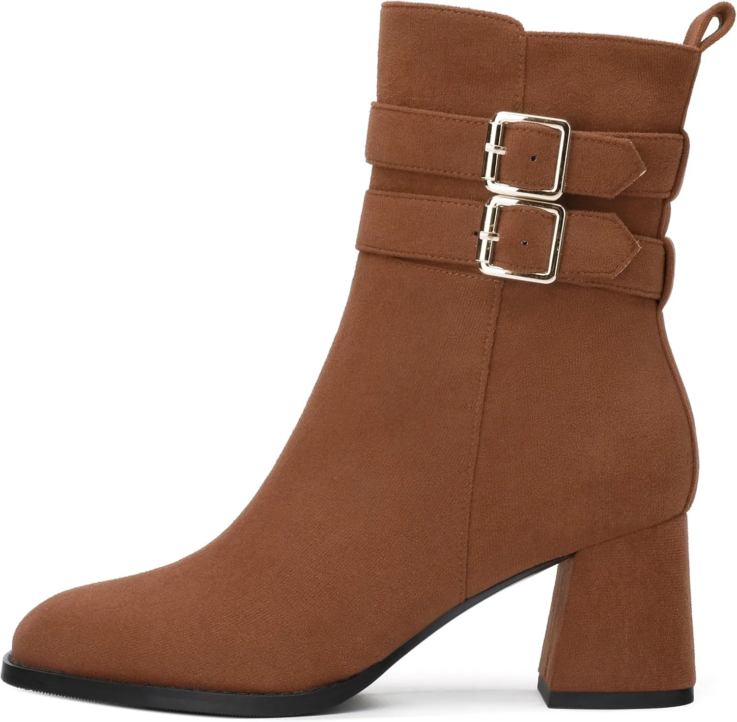 Womens Chunky High Heel Boots - Zip Up, Square Toe, Ankle Booties,Simple Classic Mid Heel Shoes for Women2.5in