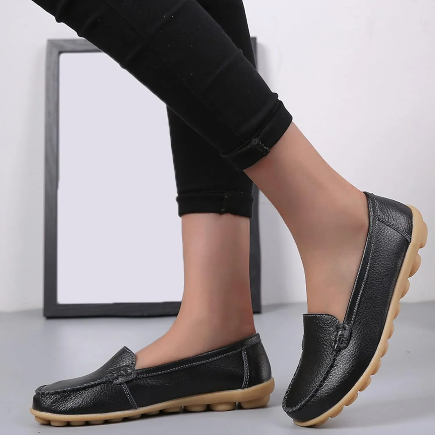 Womens Flats Comfortable Dressy Loafers Lightweight Walking Flat Slip On Work Shoes Round Toe Flats Loafers